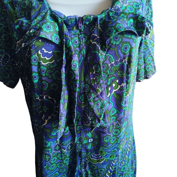 M/L True Vintage 1970's MooMoo Dress Lane Bryant Floral Square Neckline Groovy - Picture 3 of 7